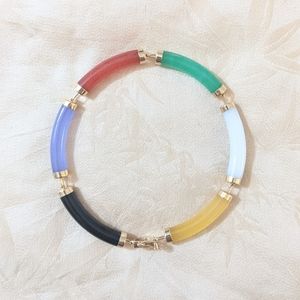 14k Solid Gold Multicolored Jade Bracelet